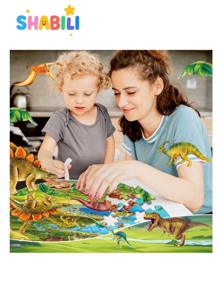 SHABILI Montessori Dinosaur Round Floor Puzzle for Kids, Thick Cardboard Preschool STEM Early Learning Jigsaw Toy with Large Pieces, Safe Non-Toxic Material, Colorful Jurassic World Design for Ages 3–8 Family Play Indoor Screen-Free Activity (Green) - Image 4